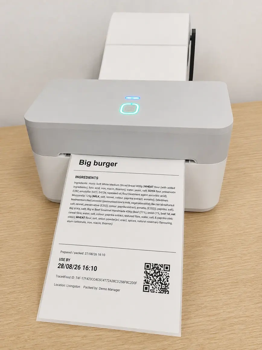 Trace4Food thermal printer with printed food label